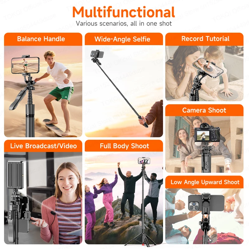TOKQI L16-TT Pop-up Selfie Stick Tripod Stand For Mobile Phone 360° Rotation Shooting Vlog Extendable, Optional Fill_voghion.com