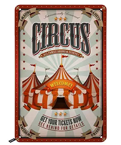 

Swono Circus Tin Signs,Welcome Get Your Tickets Now Poster Vintage Metal Tin Sign for Men Women,Wall Decor for Bars,Restaurants,