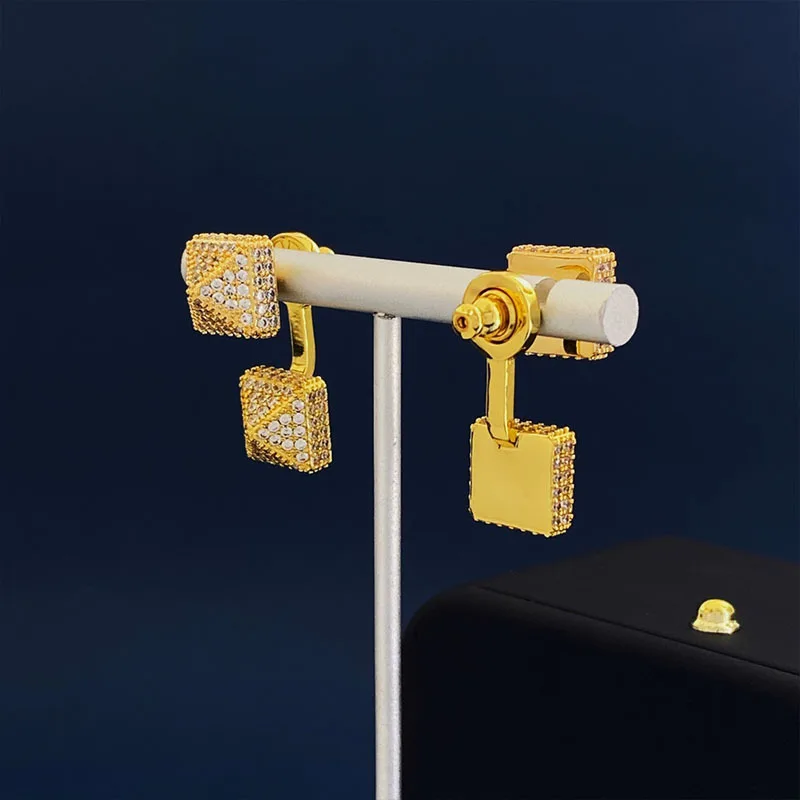 European and American personality square hip-hop punk three-dimensional geometric cone rivet earrings