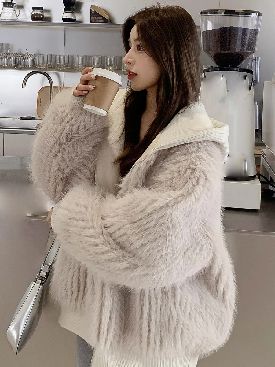 

2023 Women's Clothing Thick Hooded Faux Fur Coat Winter New