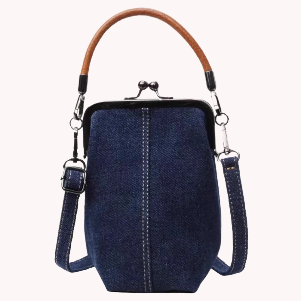Ladies Versatile Satchel Bag with Detachable Strap Denim Trendy Handbag Retro Shoulder Bag Work Date Phone Bag