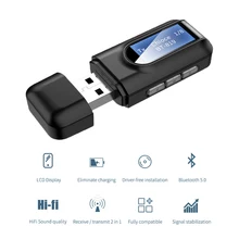 Usb Bluetooth 5.0 Audio Receiver Transmitter with LCD Screen 3.5mm AUX Stereo USB Dongle Bluetooth Adapter for Car PC TV Headset