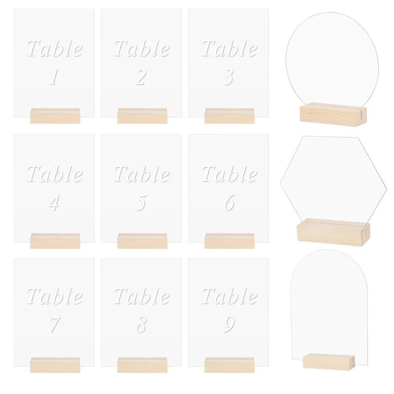 Wooden Base Sig Number Display Stand Acrylic Clear Table Place Card For Wedding Birthday Party Events