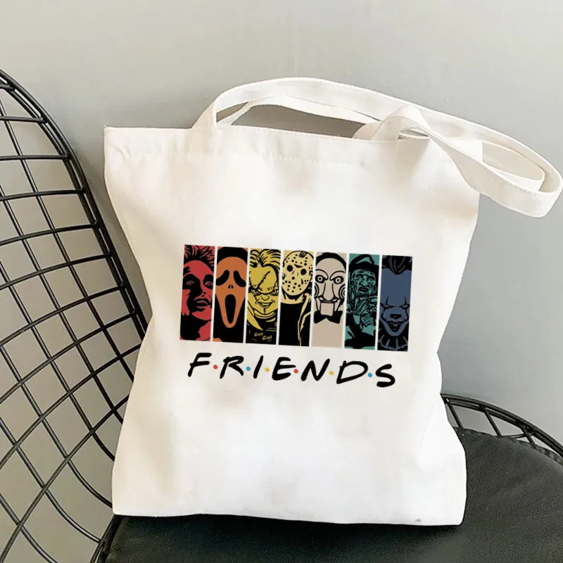 

Horror FRIENDS Bag Women Reusable Canvas Tote Bag Printing Casual Funny Horror Scream Movie Handbag Shoulder Bags