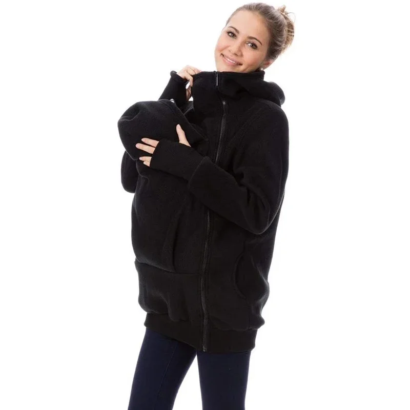 2-in-1 Multifunctional Kangaroo Mother's Hoodie Postpartum Outdoor Breastfeeding Coats Solid Classic Soft Cozy Parenting Jackets