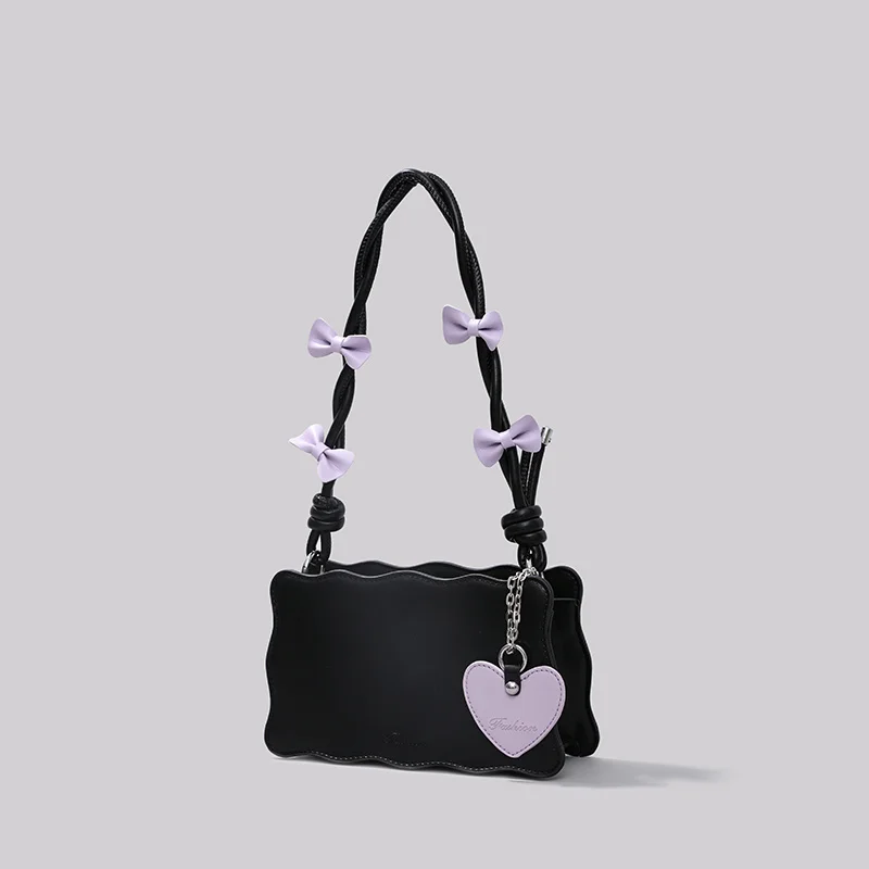 

Korean Style Sweet Shoulder Bag Cute Bow Heart Solid Color Letter Leather Square Bag 2023 Summer New Ladies Underarm Bag