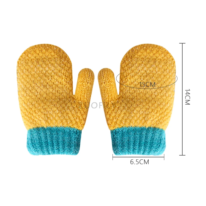 Winter Baby Boys Girls Knitted Gloves Warm Full Finger Mittens Gloves with Rope For Children Toddler Kids 1-3Years Winter Gloves