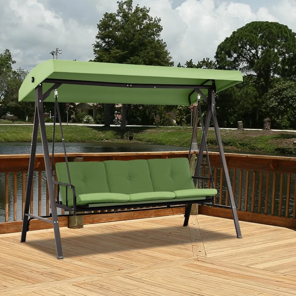 3-Person Patio Porch Swing Chair Outdoor Patio Swing Hammock with Adjustable Backrest and Canopy for Patio Garden