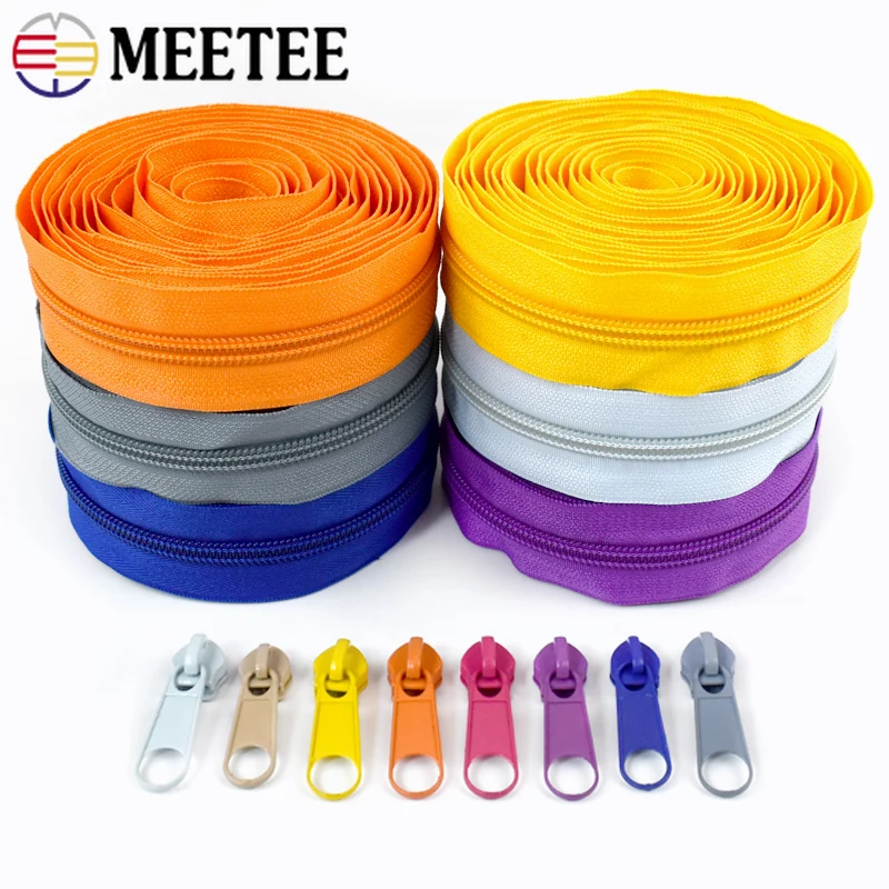 

1-5M Meetee Zippers for Sewing Nylon Coil Zippers Tapes With Sliders Pulls Tailor Bag Clothing Pillow Zips Heads DIY Accessories