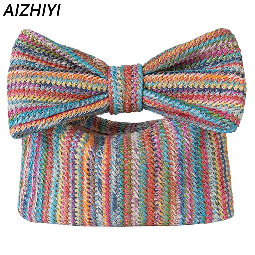 Women Bow Purse Summer Straw Woven Clutch Bag Chic Luxury Design Handbags Vacation Beach Tote Bag Formal Party Wedding 2024 New