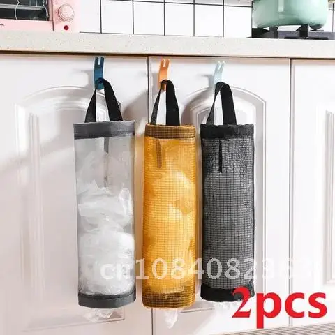 

2pcs Wall Mount Plastic Bag Holder Home Grocery Bag Holder Dispenser Hanging Storage Trash Garbage Bag Kitchen Garbage Organizer