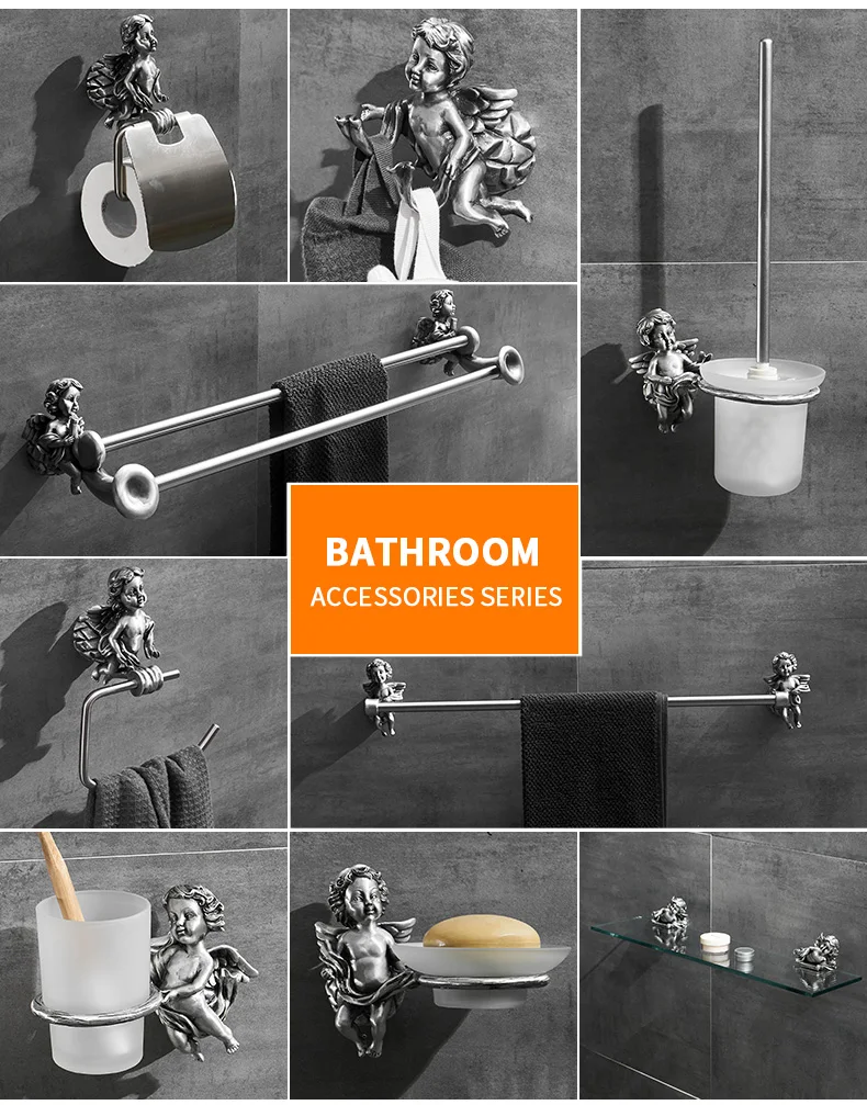 Description Picture 2 of itemSilver Bathroom Hardware Accessories Set, Towel Ring and Robe Hook,Toilet Paper Holder Towel Bar Toliet Brush Holder MB-0782T