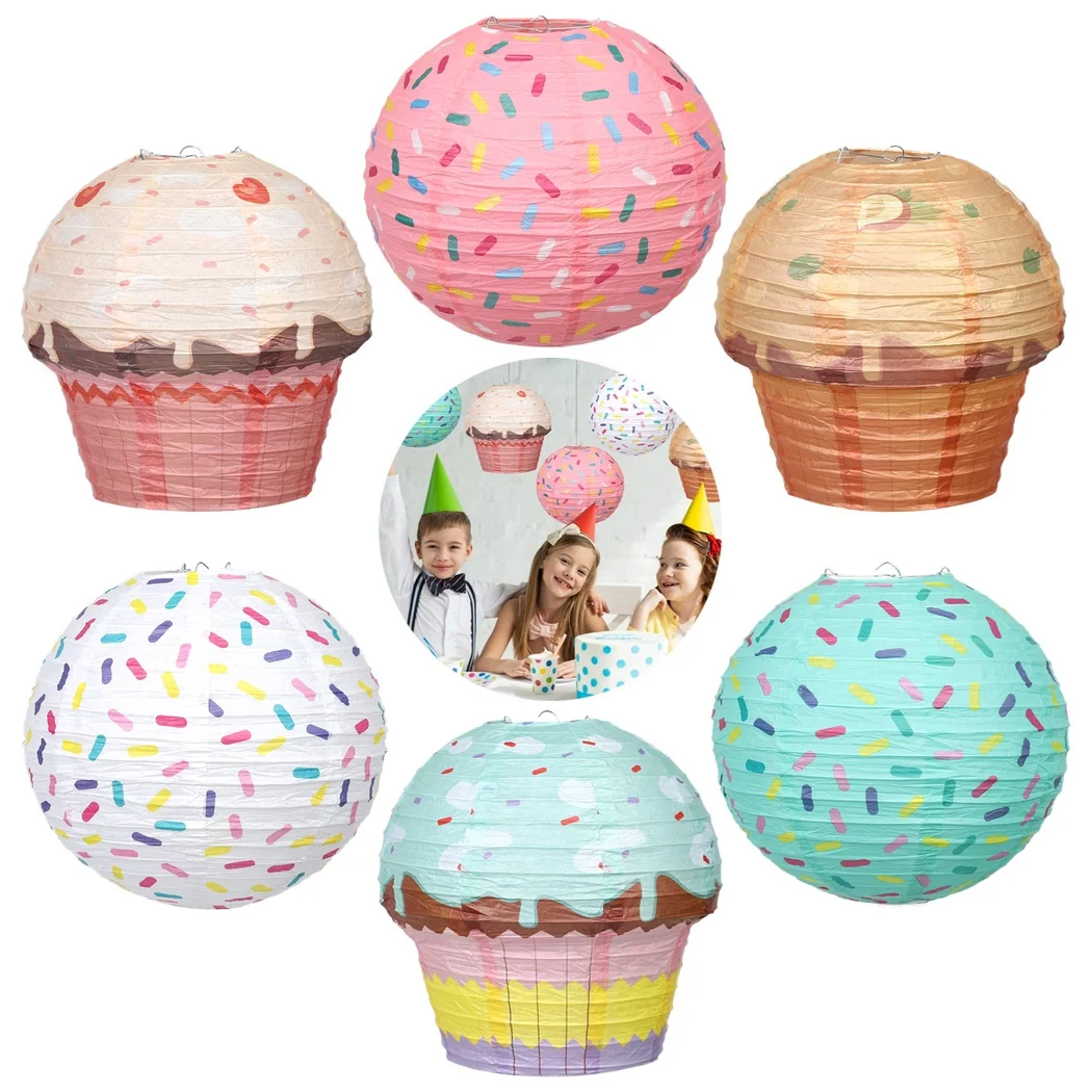 

6Pcs Donut Paper Lanterns Hanging Cake Paper Lanterns For Party Decor Cupcake Ice Cream Ornaments For Birthday Party Baby Shower