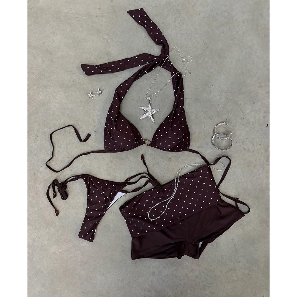 3 Pieces Swimwear Dot Print Bikini Set Swimsuit with Shorts Women Bathing Suit Micro Bikini Swimming Suits Biquini Beachwear