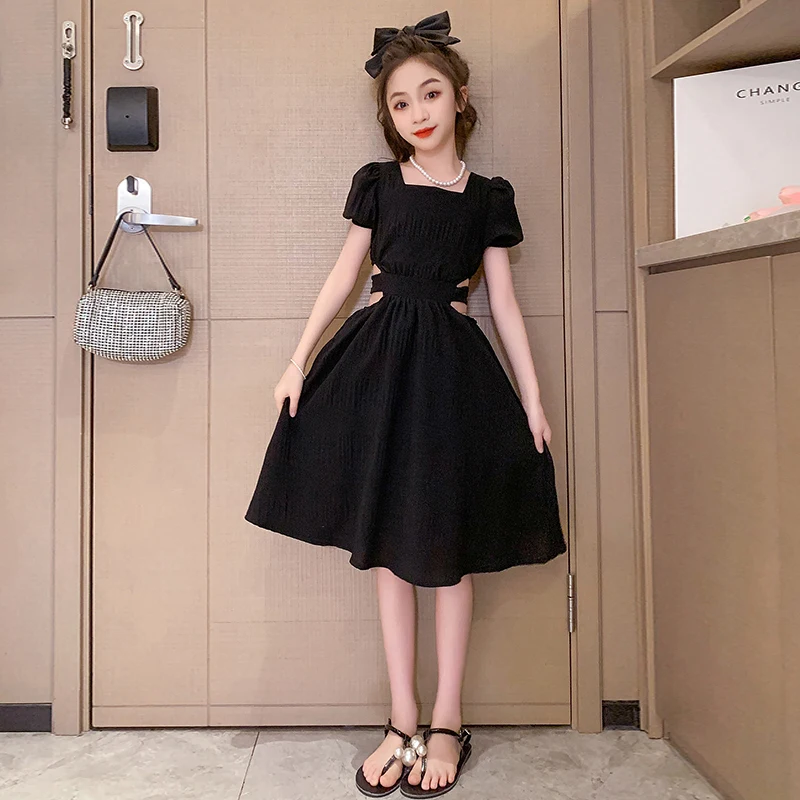 Детское вечернее платье, белое, черное летнее Элегантное Длинное платье принцессы для девочек, красивое платье, костюм для девочек