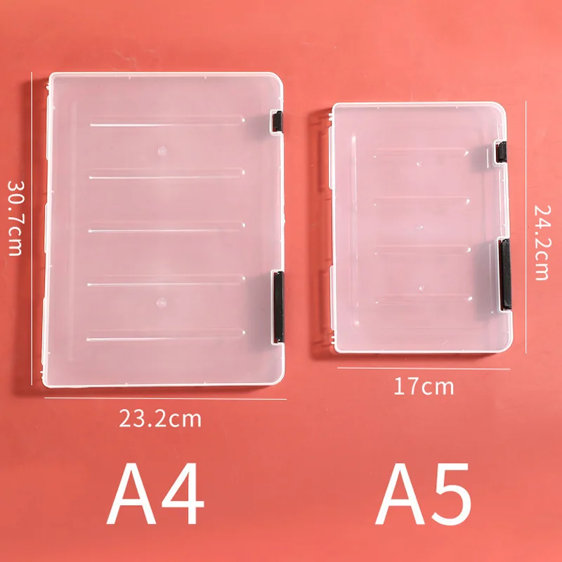

Transparent Classification File Storage Box A4 A5 Portable Clip Plastic Box Transparent Finishing Box Portable Buckle Color Rand