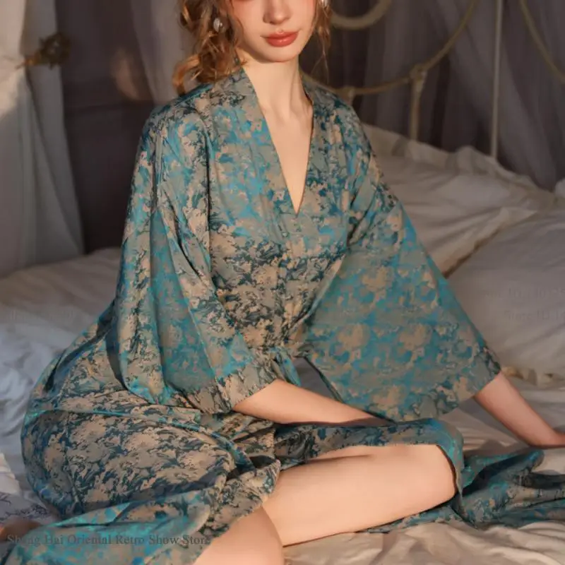 Elegant Jacquard Satin Kimono Robe