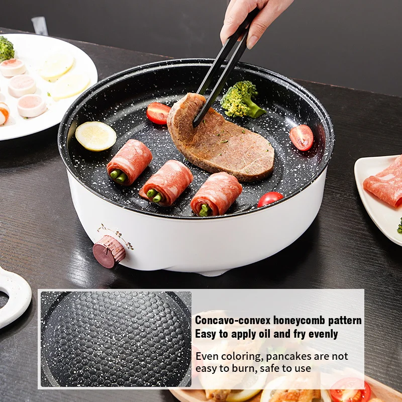 220V MultiCooker Electric Frying Pan Househould Barbecue Fried Steak Fish Omelette Frying Pan Non-stick Electric Machin EU Plug 3