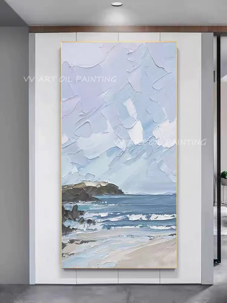 

Ocean blue artwork picture Hand Painted thick grey canvas large size Oil Painting on Canvas Wall Art as a gift unframe