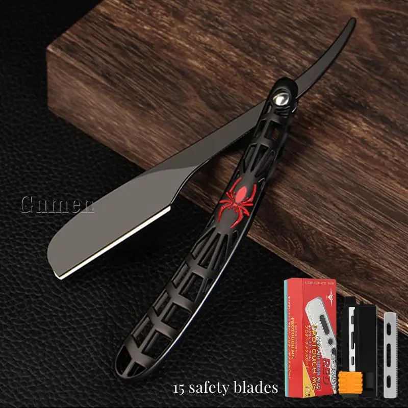 ABS/Metal Spider Handle Men Straight Edge Razors Zinc Alloy Folding Shaving Knife Barber Salon Removal Shaver With Feather Blade