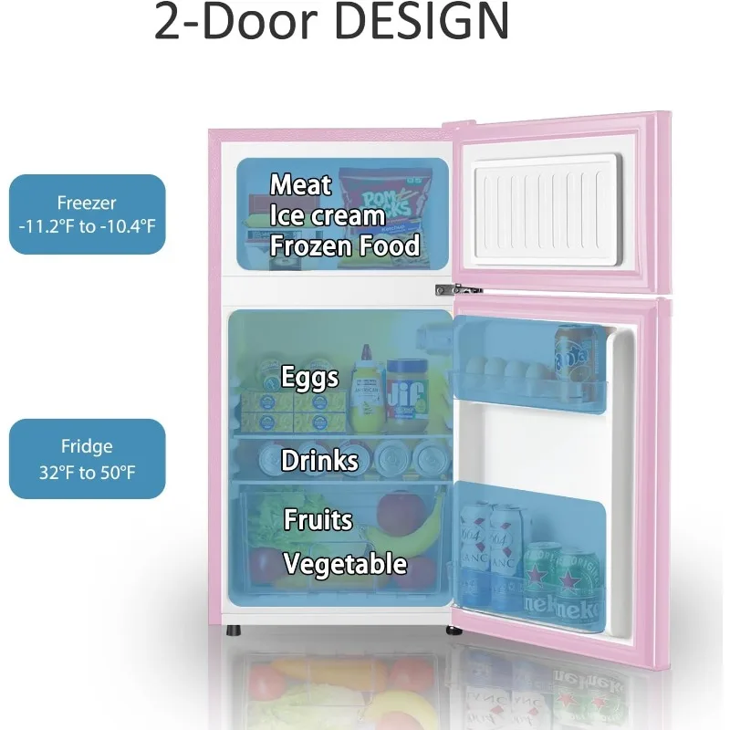 Mini Fridge with Freezer, 3.2 Cu.Ft, 2 Doors Compact Mini Refrigerator with Separate Freezer for Dorm, Bedroom 3 Mini Fridge with Freezer, 3.2 Cu.Ft, 2 Doors Compact Mini Refrigerator with Separate Freezer for Dorm, Bedroom 3
