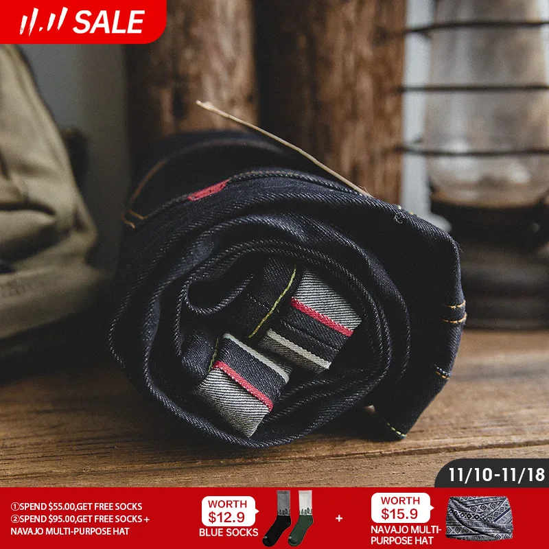 Maden Vintage 14.5oz Selvedge Raw Denim Jeans with YKK Zipper Fly Embroidery Straight Jeans Classic Men's Autumn Solid Trousers