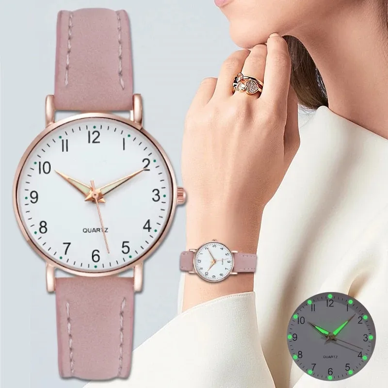 Tanio Zegarki damskie świetlista skóra bransoletka prosty zegarek elegancka moda