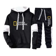 

2022 Men's Set National Geographic Casual Hoodies Sweatshirt and Sweatpants Set Print Jogging Sports Tracksuit Suit S-3XL