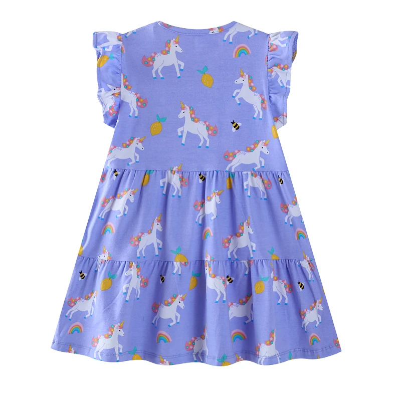 Little maven Summer Children's Clothing Cartoon Unicorn Rainbow Girl Princess Dress Kids Clothes Birthday Gifts Print Knit Skirt