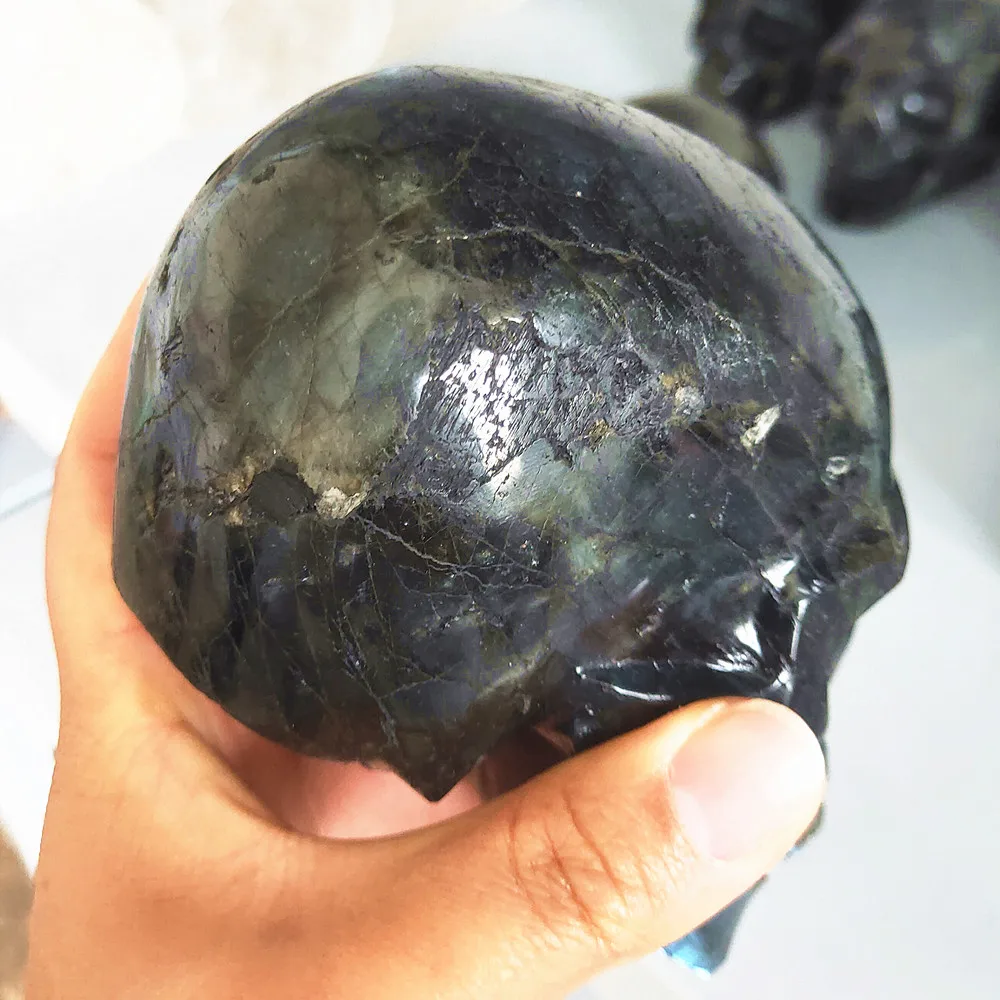 Crystal Skull Natural Labradorite Quartz Gemstone Cranium Reiki Healing Decoration 500-1.7kg 4