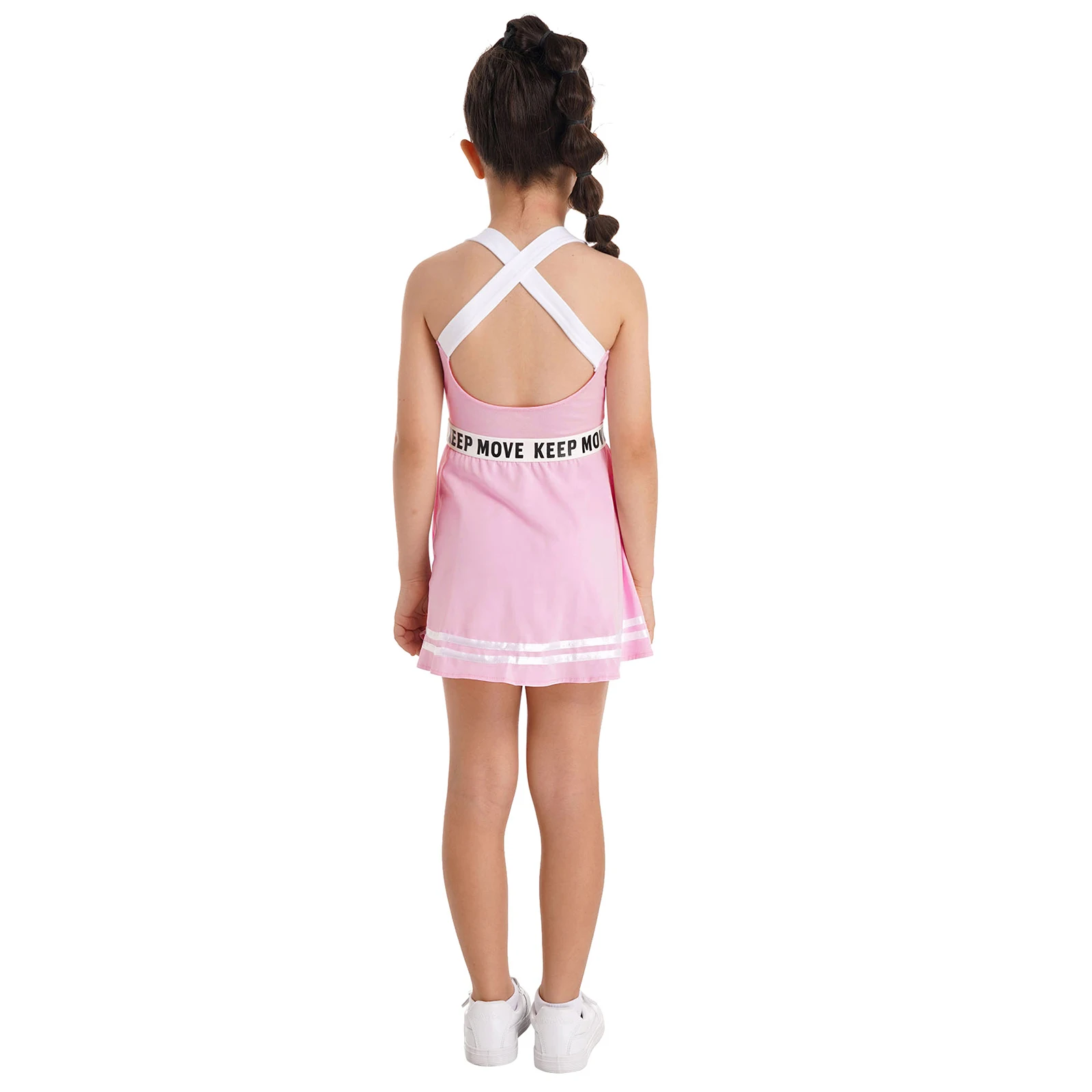 2Pcs Kids Girls Summer Sport Suit Badminton Tennis Dress Casual Sleeveless Letters Print A-line Dress+Shorts Set for Gym Running