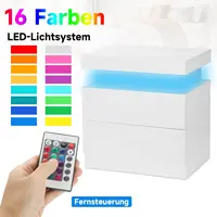 Белая прикроватная тумбочка с 2 ящиками, 1 верхним ящиком, прикроватная тумбочка с 4-сторонним глянцем, приставной столик со светодиодной подсветкой RGB для спальни — изображение 3