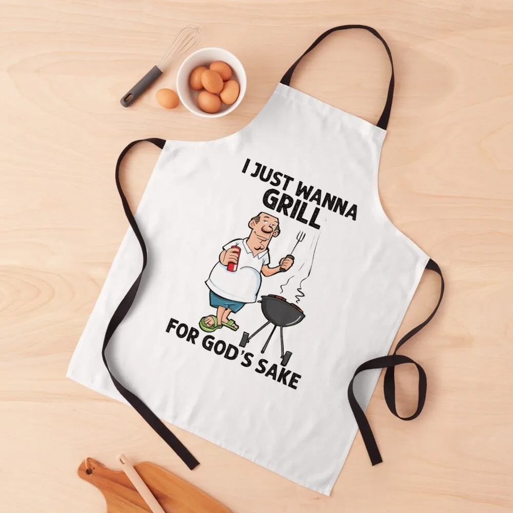 

I Just Wanna Grill For Gods Sake Apron Manicurists with pockets Chef Uniform For Men Apron