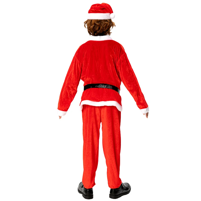 3-11 Years Boys Santa Claus Cosplay Clothes Children Christmas Party Costume with Hat Beard Belt