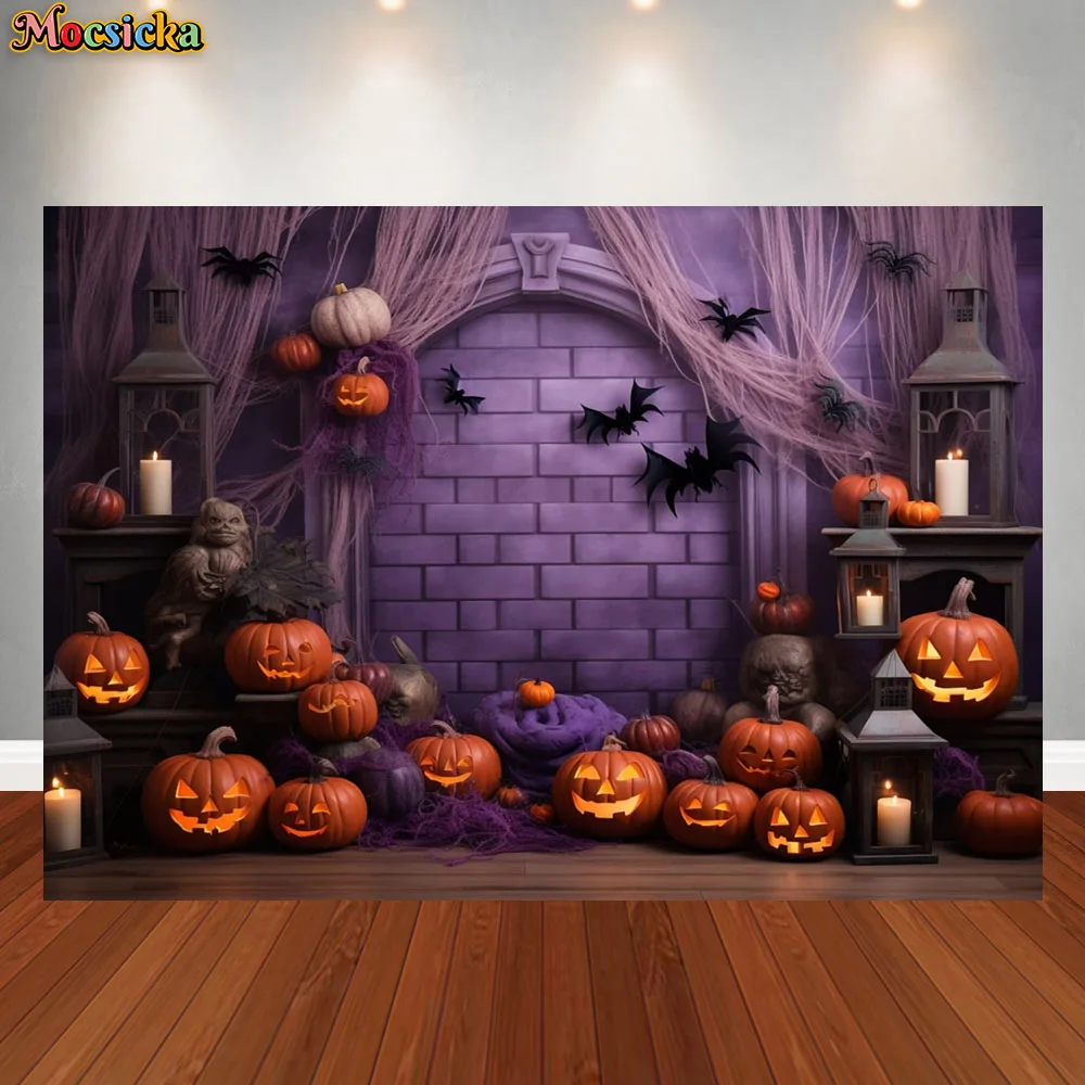 

Mocsicka Halloween Party Photocall Backdrop Horror Night Scary Pumpkin Forest Castle Children Portrait Photography Background