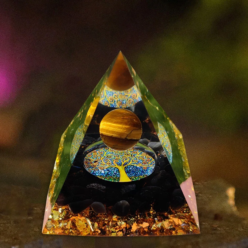 

Natural Tiger Eye Healing Amethyst Crystal Sphere Orgone Pyramid Quartz EMF Protection Energy Orgonite Chakra Meditation Stone
