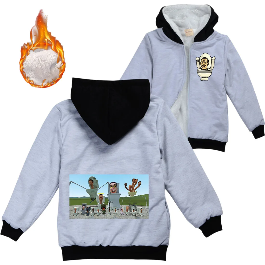 

SKIBIDI TOILET Costume Baby Girls Clothes Kids Winter Warm Zipper Jackets for Boys Thicken Fleece Outerwear Children's Clothing