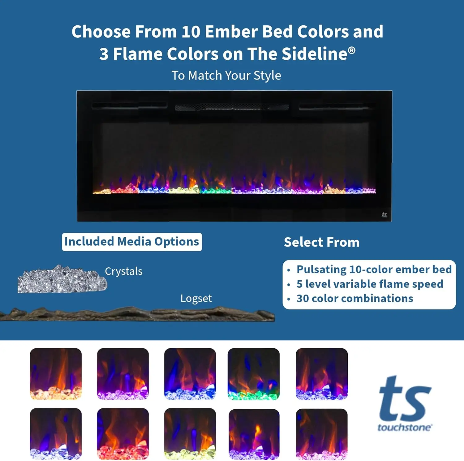 Smart Electric Fireplace - Border 50 "wide Wall Recessed 30 Realistic EmberColorsFlame Options 1500w Heater W/Thermostat - Black 4