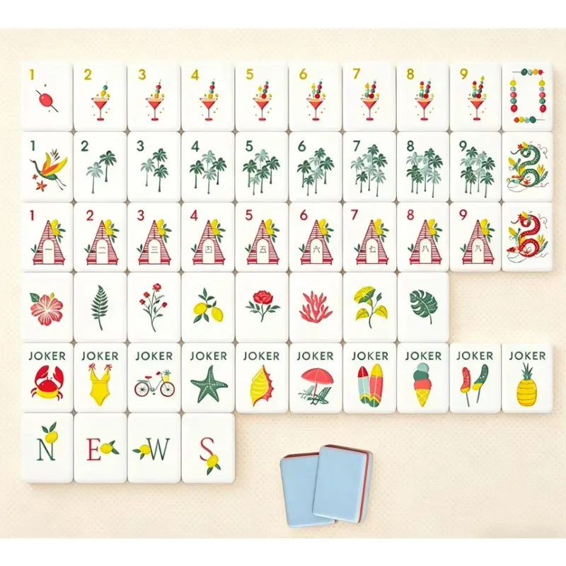 1-7/16인치 4겹 각인된 미국 마작 세트, 160개, 콘플라워 블루와 미드나잇 로터스 패드 포함