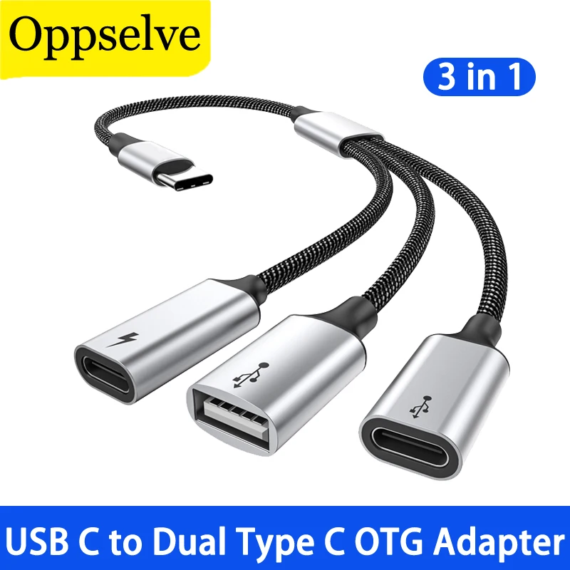 

PD 60W HUB 3 in 1 OTG Adapter Dock 3 Ports USB Data Charge Cable For Samsung Huawei Xiaomi Laptop USB C to Dual USB Type C Cabo