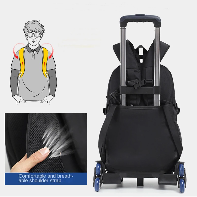 New Student School Bags Pull Rod Backpack Waterproof 2-6 Grade School Backpacks with Wheels Children Luggage Bag Stair Climbing 2