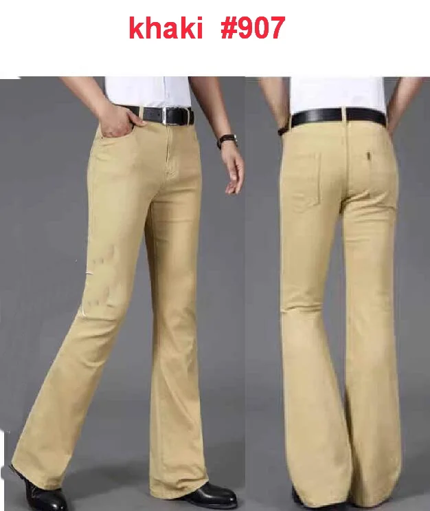 Men Flare Pants Spring Autumn Mid Waist Elastic Flared Jeans Fashion Slim Fit Denim