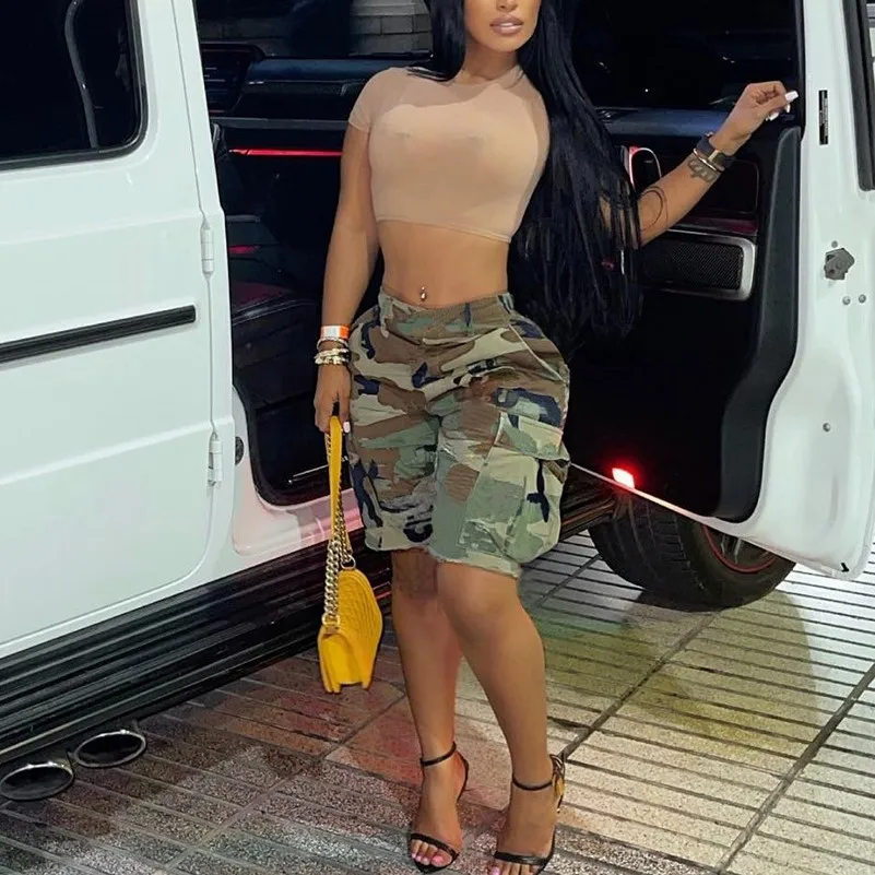 2024 New Arrival High Quality Summer Fashion Casual Camouflage Camo Trousers Women Shorts Cargo Pocket Half Pants