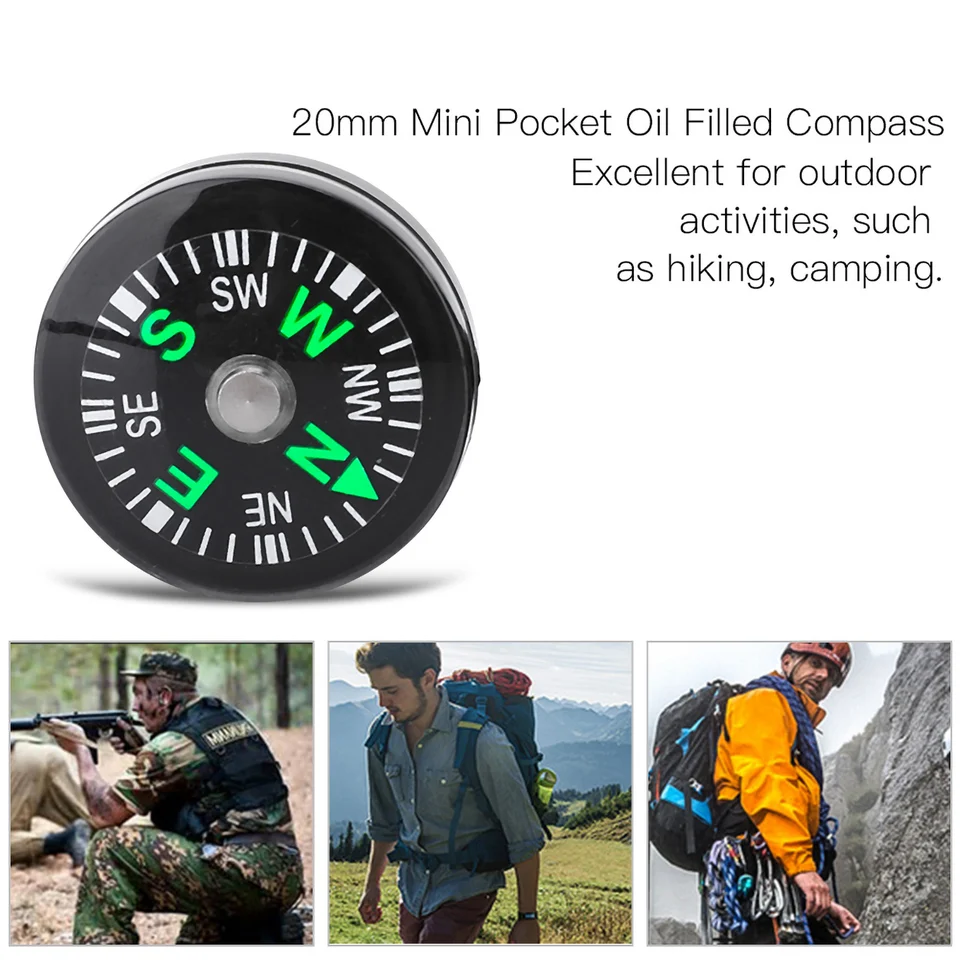Nuovo 12 pezzi 20mm Mini bussola riempa d'olio tascabile bussole di sopravvivenza per l'escursionismo campeggio attivà all'aperto accessorio Multi strumenti  18