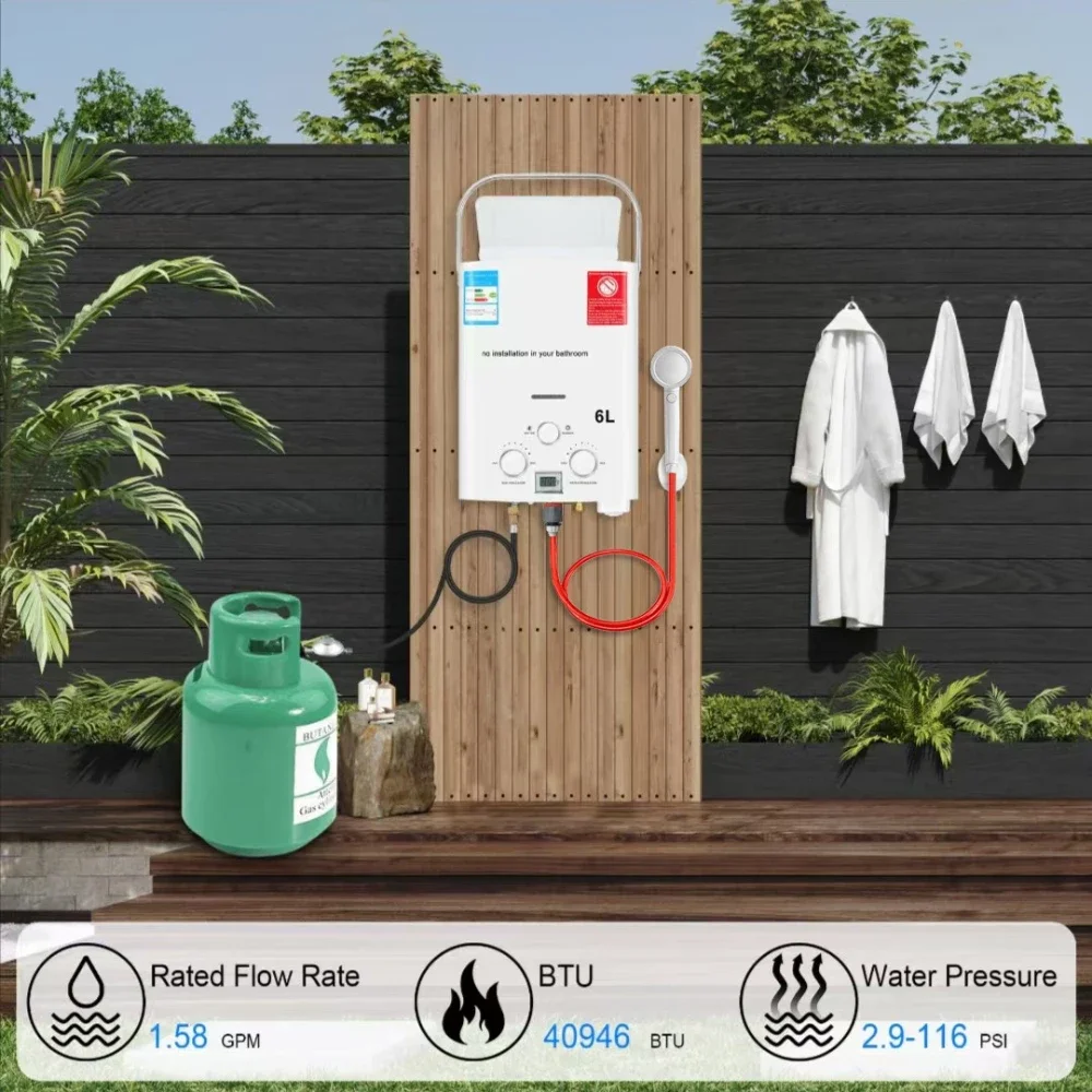 Lpg water heater 6L LPG Propane Gas Tankless Water Heater Propane Water Heater Outdoors Portable Boiler Car Truck Tent