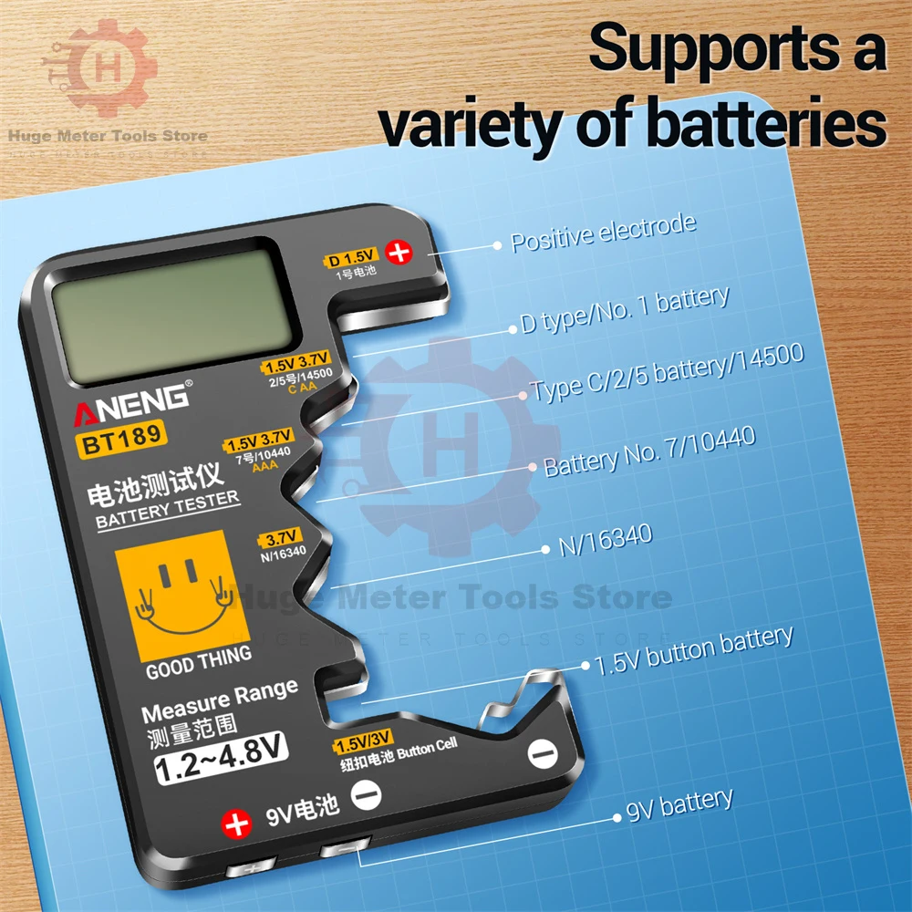 Battery Tester Lithium Battery Tester BT189 Button Cell Battery Tester 9V N DC AA AAA Universal LCD Display Power Bank Detector For Electrician Tool