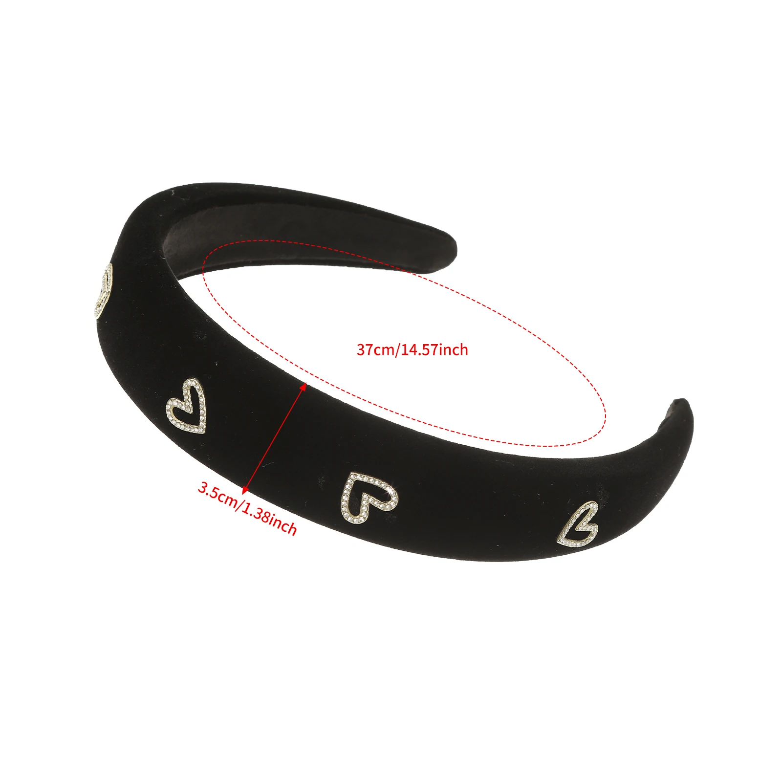1pc Velvet Heart Shape Rhinestone Headband Lady Girls Hair Hoop Female Casual Shopping Head Wears Fashion Hair Accessories