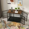 Large Wooden Dog Crate Indoor Furniture Style Elevated Pet Dog Cage Kennel End Table Lattice Playpen with 3 Doors Removable Tray 1