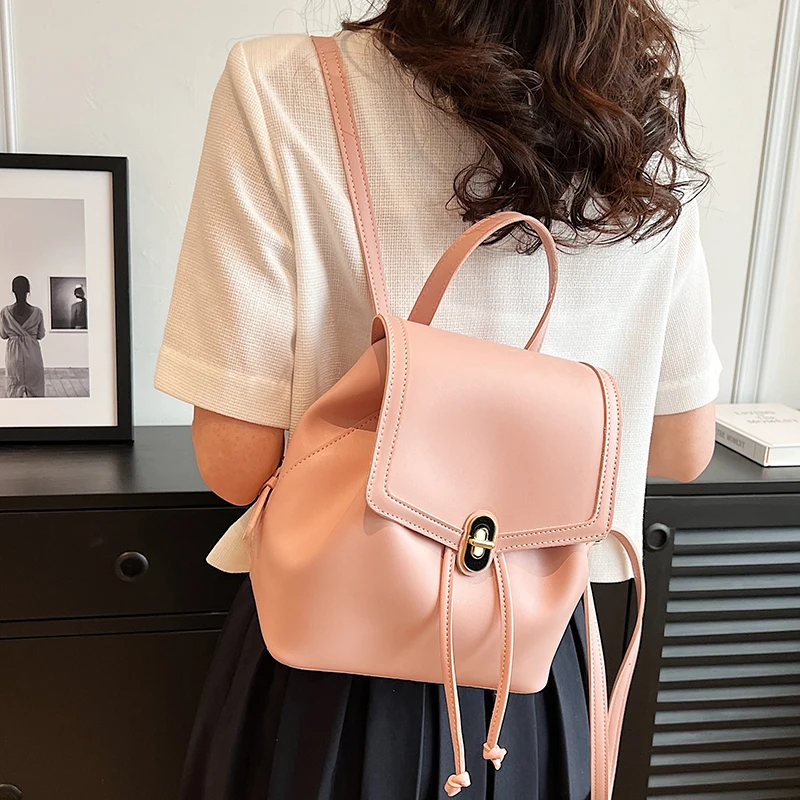 

High Quality Women Pu Leather Backpacks Fashion Ladies Travel Laptop Bags for Teenager Girls Casual Female Small Shoulder Bag