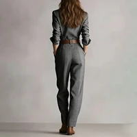 Womens Jumpsuit Beige Plaid Shirt-Style Jumpsuits Belted Wide-Leg Casual Office Jumpsuits 2026 Fashionable Outfit Vestido - Image 4